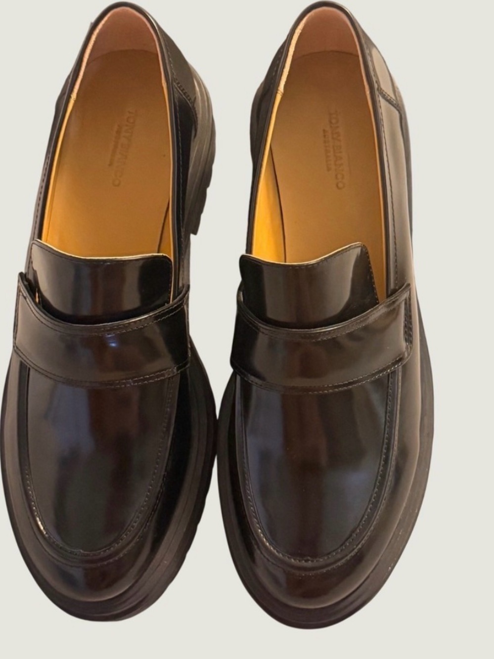 Tony Bianco Black Leather Lug Sole Penny Loafers Chunky Platform 9